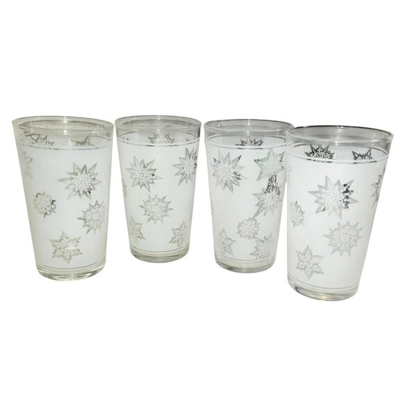federal glass Other - Vintage White Frosted Atomic Snowflake 10 Oz Federal Glass Tumblers Set Of 4 MCM